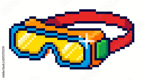 Pixel Art Ski Goggles With Red Headband.
