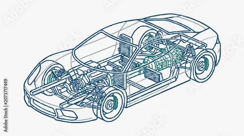 Car chassis wiring and mechanical framework.