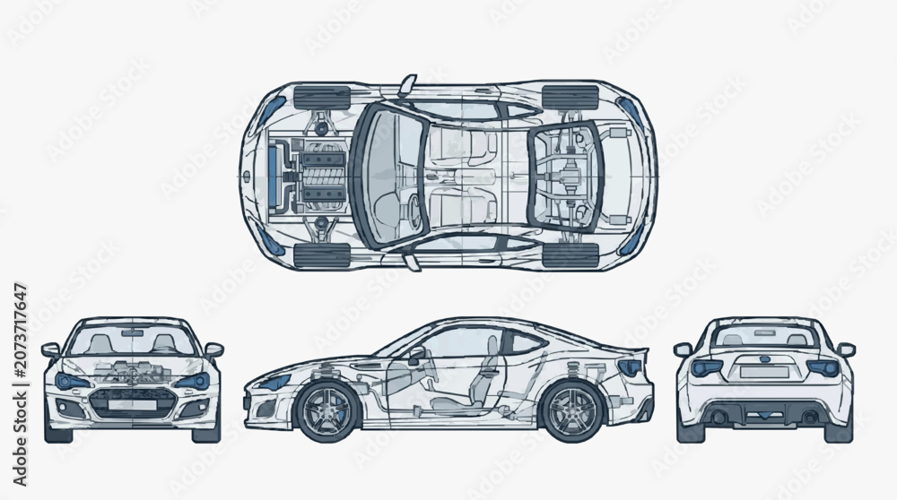 Fototapeta premium Car Design Line Drawing Comparison.
