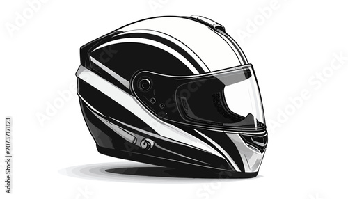Obraz na plátně Black and white motorcycle racing helmet.