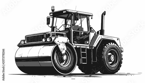Large Road Roller Construction Vehicle Machine.