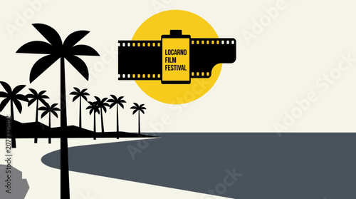 Quadro em tela Locarno Film Festival illustration with beach silhouette and sun icon