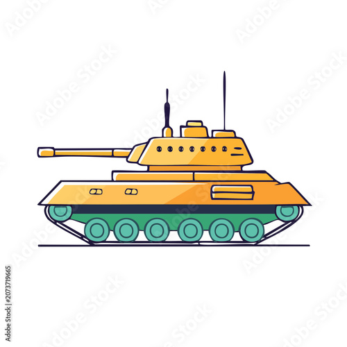 Flat illustration of a military tank side view