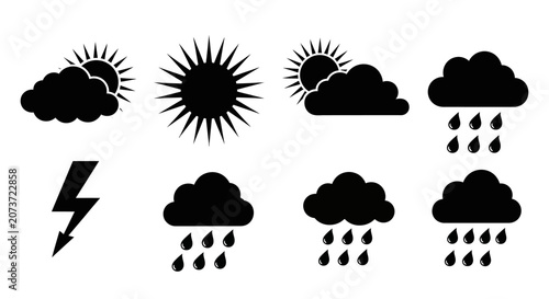 Konstfotografi Weather icons set with sun clouds rain