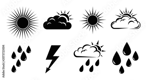 Tableau sur toile Weather icons with sun clouds rain