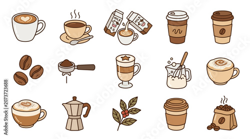 Coffee Collection: Hand-Drawn Icons of Drinks, Beans, and Brewing Tools