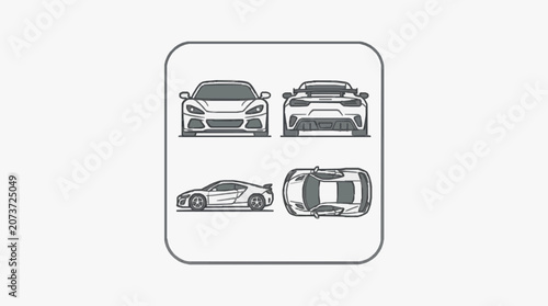 Car Side and Front Views Illustration.