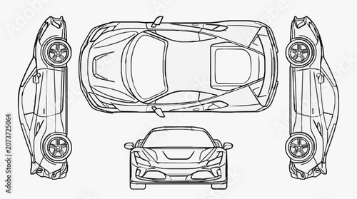 Car Side Profile Line Drawing.