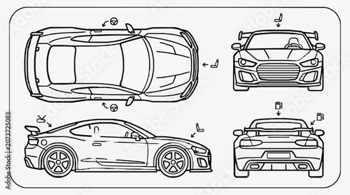 Car Side Profile Line Drawing.