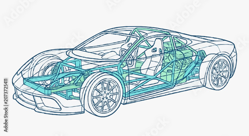 Car Interior Wireframe Blueprint.
