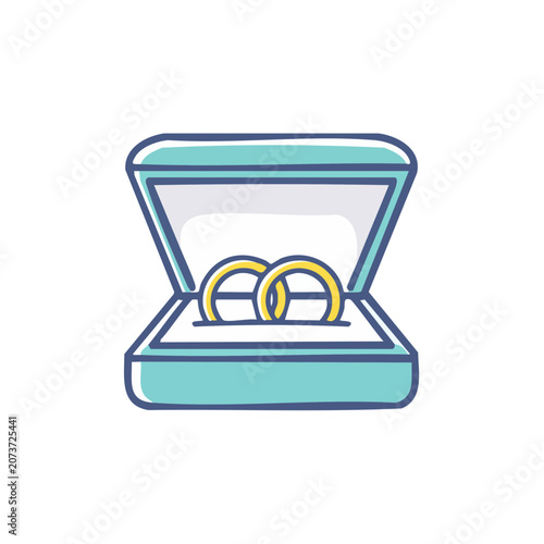 Wedding Rings in Open Ring Box, Flat Vector Illustration
