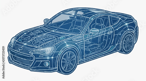 Car Interior Wireframe Blueprint.