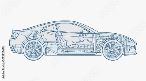 Car Interior Wireframe Blueprint.