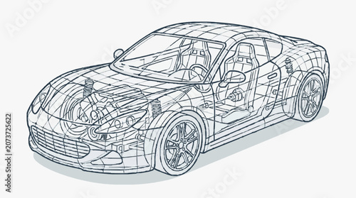 Car Interior Wireframe Blueprint.