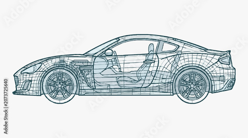 Car Interior Wireframe Concept Sketch.