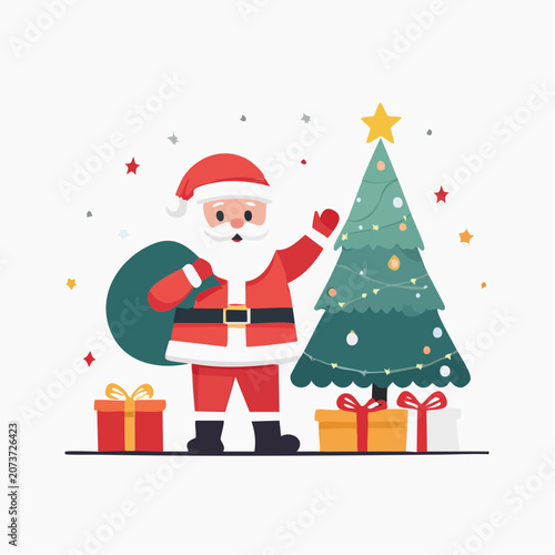 Santa Claus with Christmas Tree and Gifts