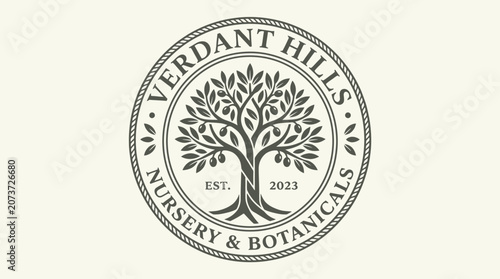 Verdant Hills Nursery and Botanicals Emblem Logo Design.