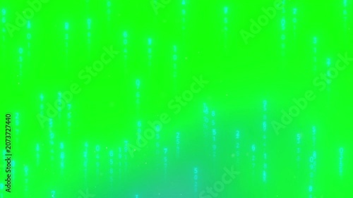 Glowing blue data particles falling on green background
