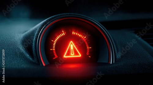 A red warning light with a thermometer symbol indicating an engine temperature alert on a car dashboard.