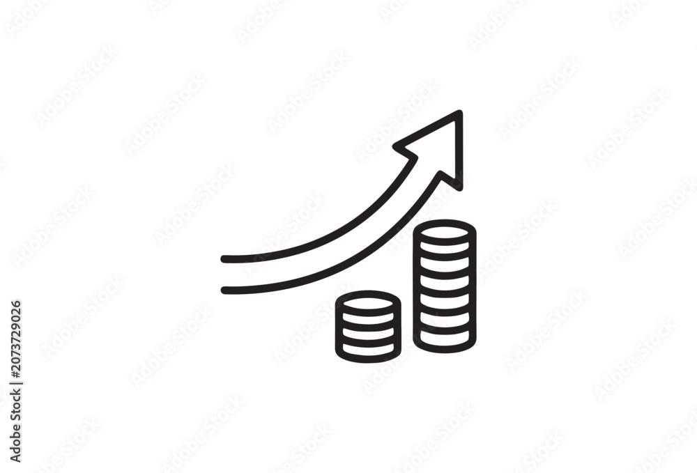 Obraz premium Financial growth, investment profit, money stack, arrow up, vector icon