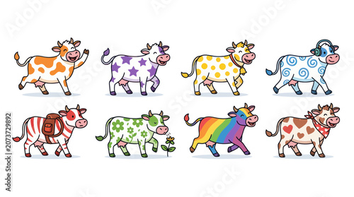 Quadro su tela Cute Cartoon Cows Collection: Diverse Patterns and Colors