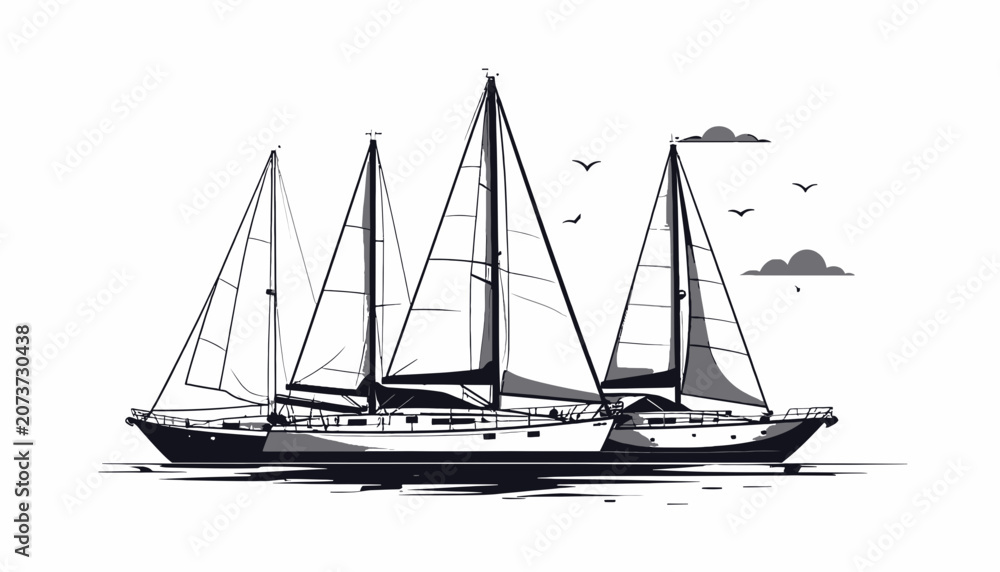 Foto Sailing Boats on Calm Water Surface.