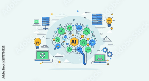 Artificial Intelligence Network Connecting Global Technology Concepts.
