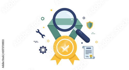 Business Success Concepts With Magnifying Glass Trophy.