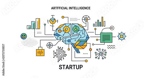 Colorful Artificial Intelligence Startup Concept Illustration.