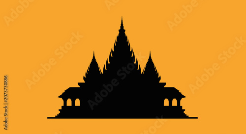 Traditional Asian Temple Silhouette Against Sunset Sky.
