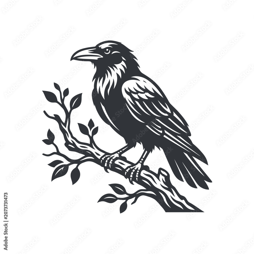 Fototapeta premium Black bird on tree branch.