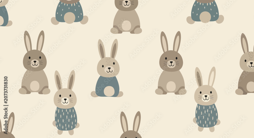 Obraz premium Cute Cartoon Rabbits Seamless Pattern | Kawaii Easter Bunny Illustration Background