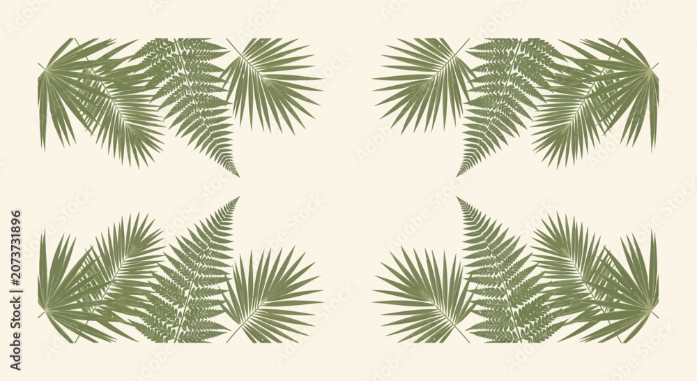 Naklejka premium Green Fern and Palm Leaves Border - Tropical Nature Design