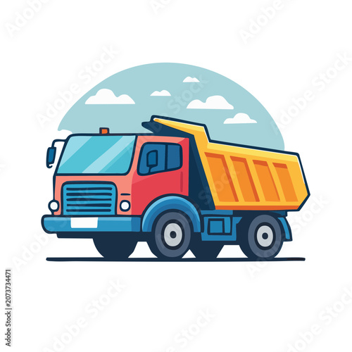 Flat vector illustration of delivery truck with package