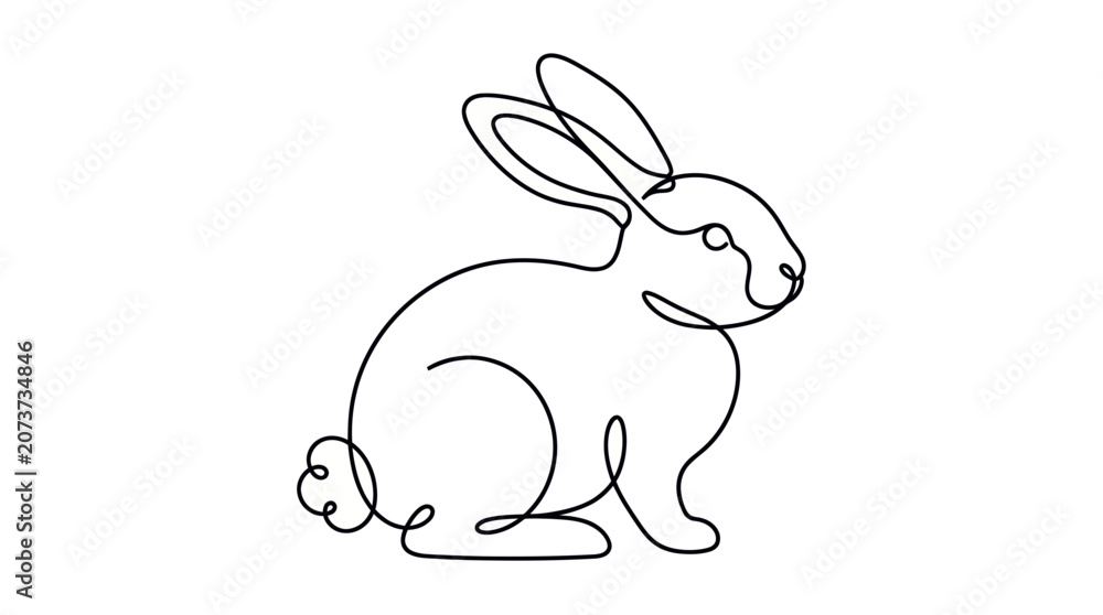 Fototapeta premium Minimalist Rabbit Line Art - Continuous Contour Drawing of a Bunny