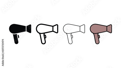 Canvastavla A collection of four simplified graphic illustrations of handheld hair dryers in
