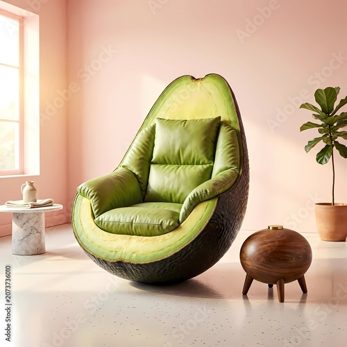 Surreal Avocado Inflatable Sofa Chair in Minimalist Room