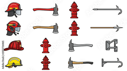Firefighter equipment and tools.