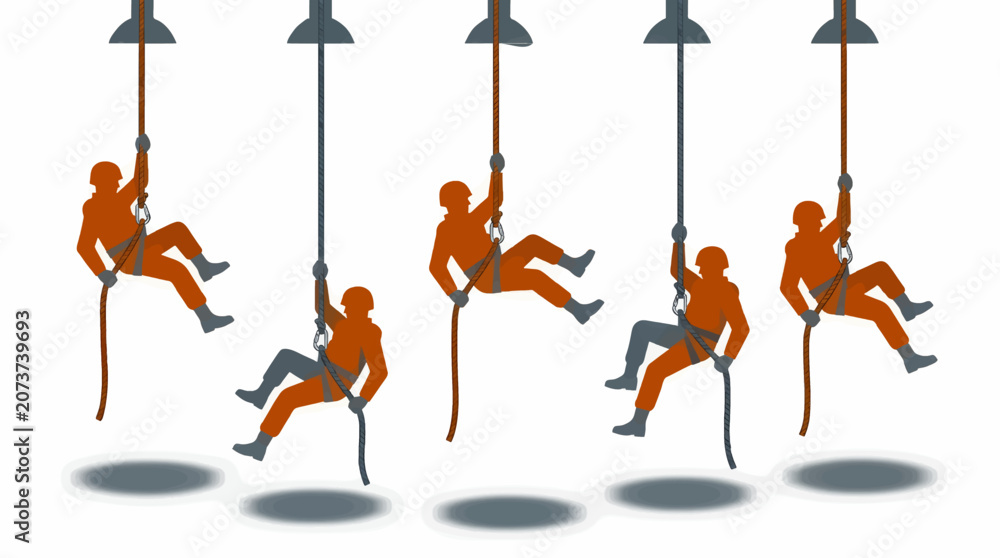 Φωτογραφία Flat Graphic Style Vector Illustration of Five Soldier Silhouettes Rappelling Do