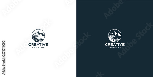 Minimalist Mountain and Ocean Wave Logo Design for Travel and Nature Brand Identity