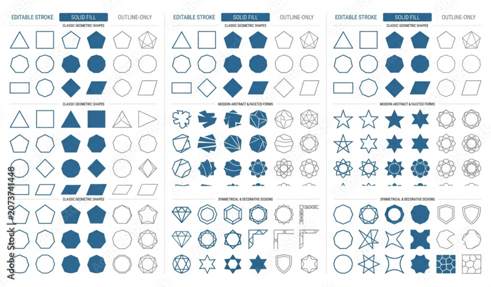 Fototapeta premium Geometric Polygon Vector Pack Editable Stroke Solid and Outline Shapes