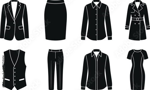 Foto Set of Professional Business Attire Icons Featuring Formal Office Clothing Silho