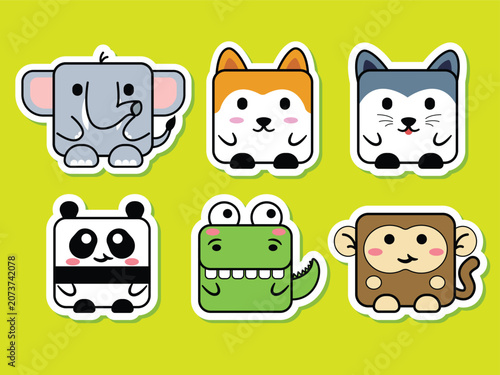 Photography Cute Square Animal Stickers Collection Pack Vector