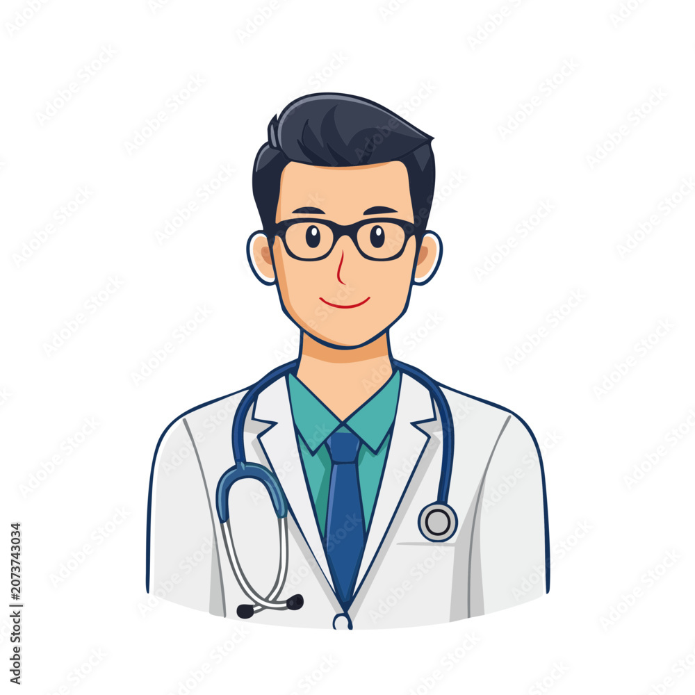 Fototapeta premium Flat illustration of a male doctor with stethoscope