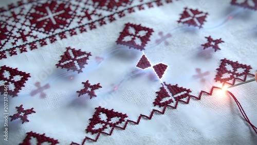 Impossible Living Vyshyvanka Patterns — Geometric Motifs Swimming Through Linen, Cell Division Diamond, Belarusian Textile Life Concept