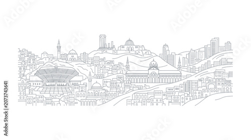 Photos Mecca Skyline Illustration: Islamic Holy City Landmark Line Art