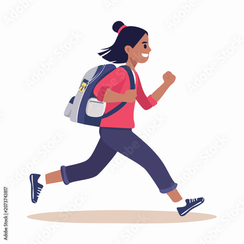 Girl Running with Backpack