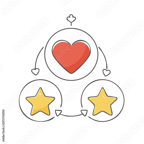 Heart and stars icon set in flat design