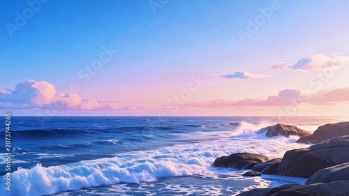 Ocean waves crashing on rocky shore
