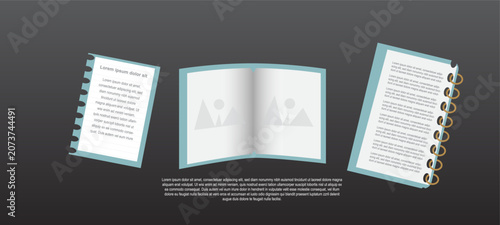 Elegant scrapbook and notebook vector template featuring open album pages, spiral journal design, and memory layouts. Ideal for photography projects, creative storytelling, and photo collections.